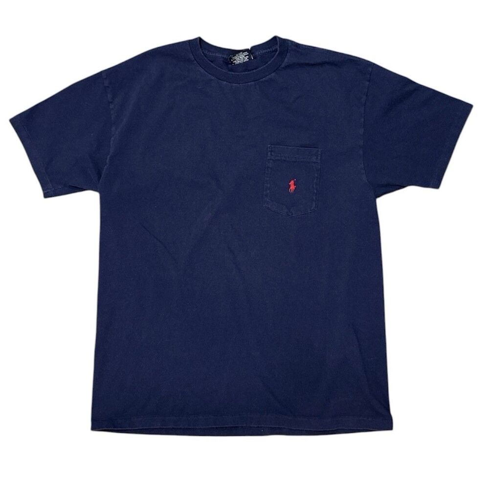 Vintage Polo Ralph Lauren Pocket T Shirt Sz L Navy Pony Single Stitch USA 90s